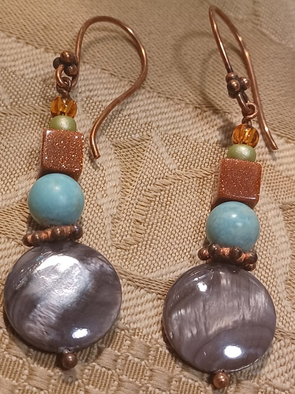 Turquoise, Mother of Pearl & "Sunstone" Earrings